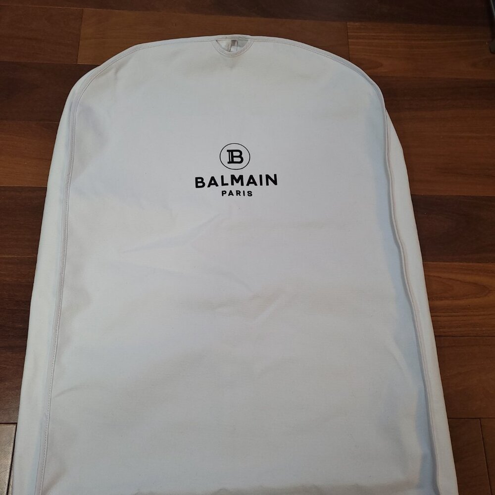 Balmain Garment Bag Gown White Black Logo Gold Tone Exposed Zipper 62.5 x 23 in - Picture 2 of 13